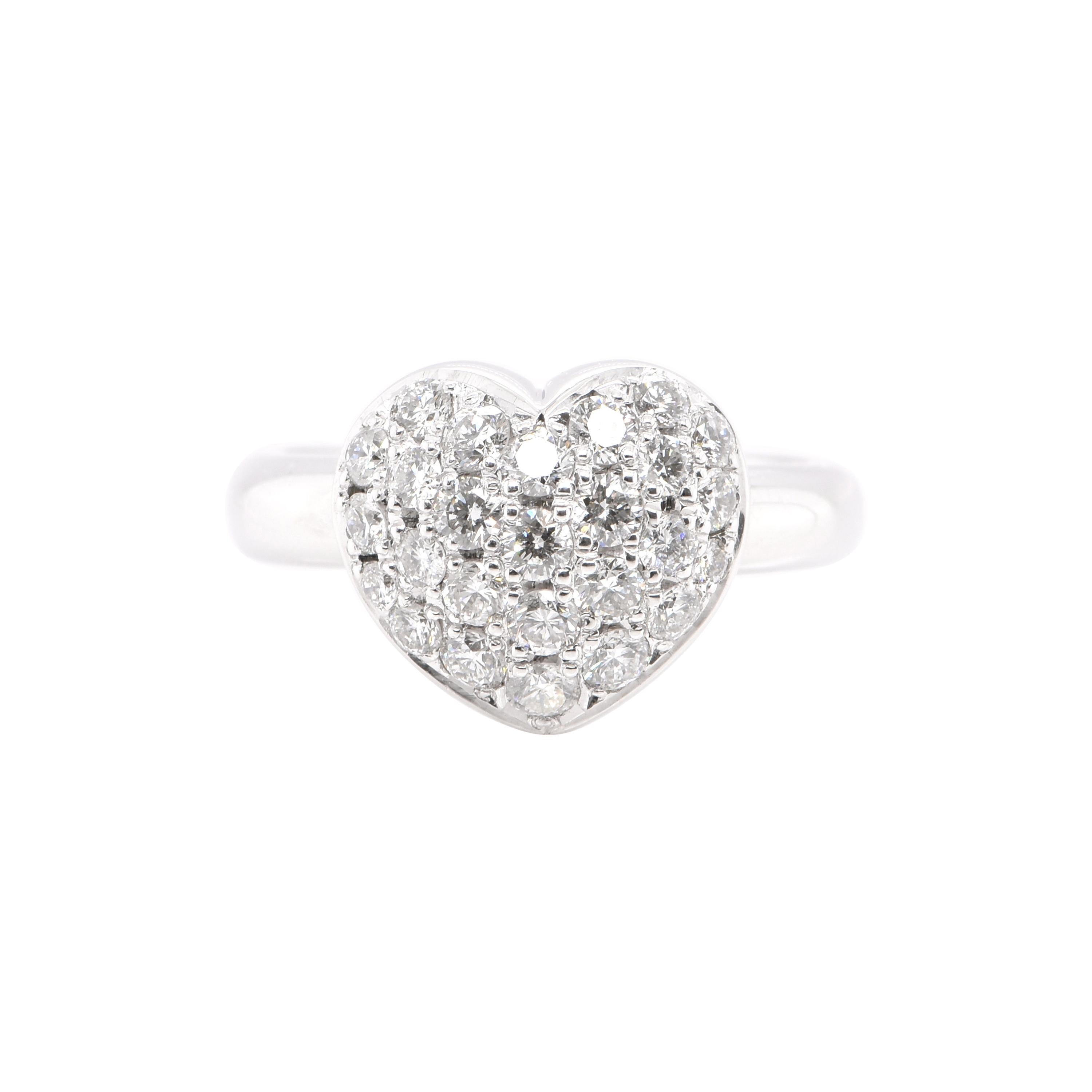 0.80 Carat Natural Diamond Cluster Heart Ring Set in 18k White Gold