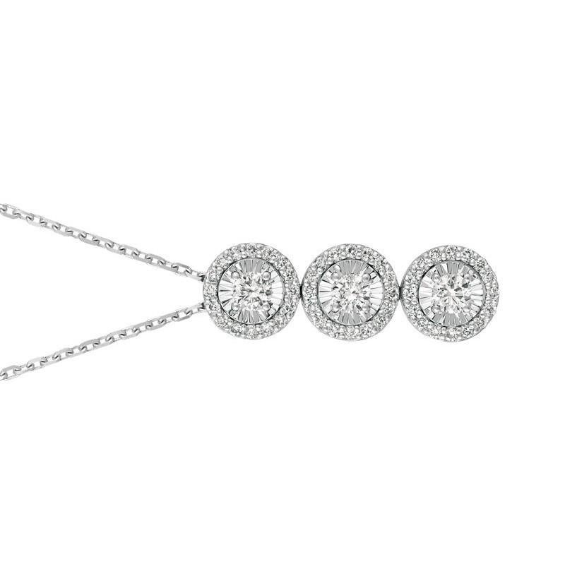 Round Cut 0.80 Carat Natural Diamond Pendant Necklace 14 Karat White Gold G SI Chain For Sale