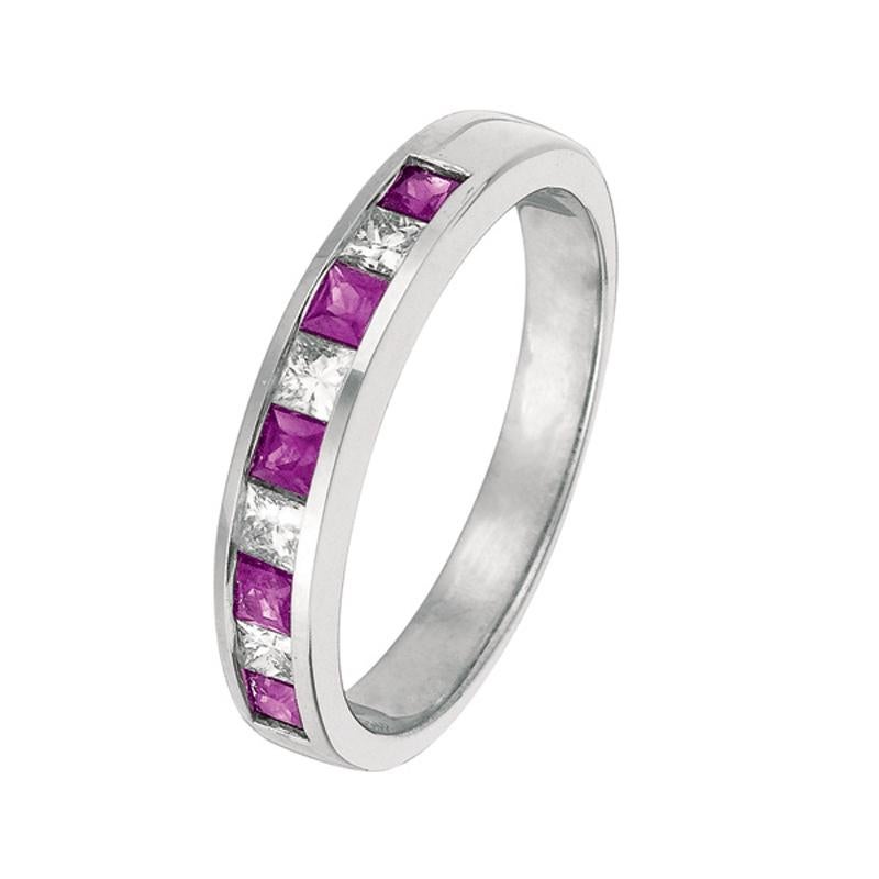 Anillo de oro blanco de 14 quilates con diamante natural y rubí de 0,80 quilates Corte redondo en venta
