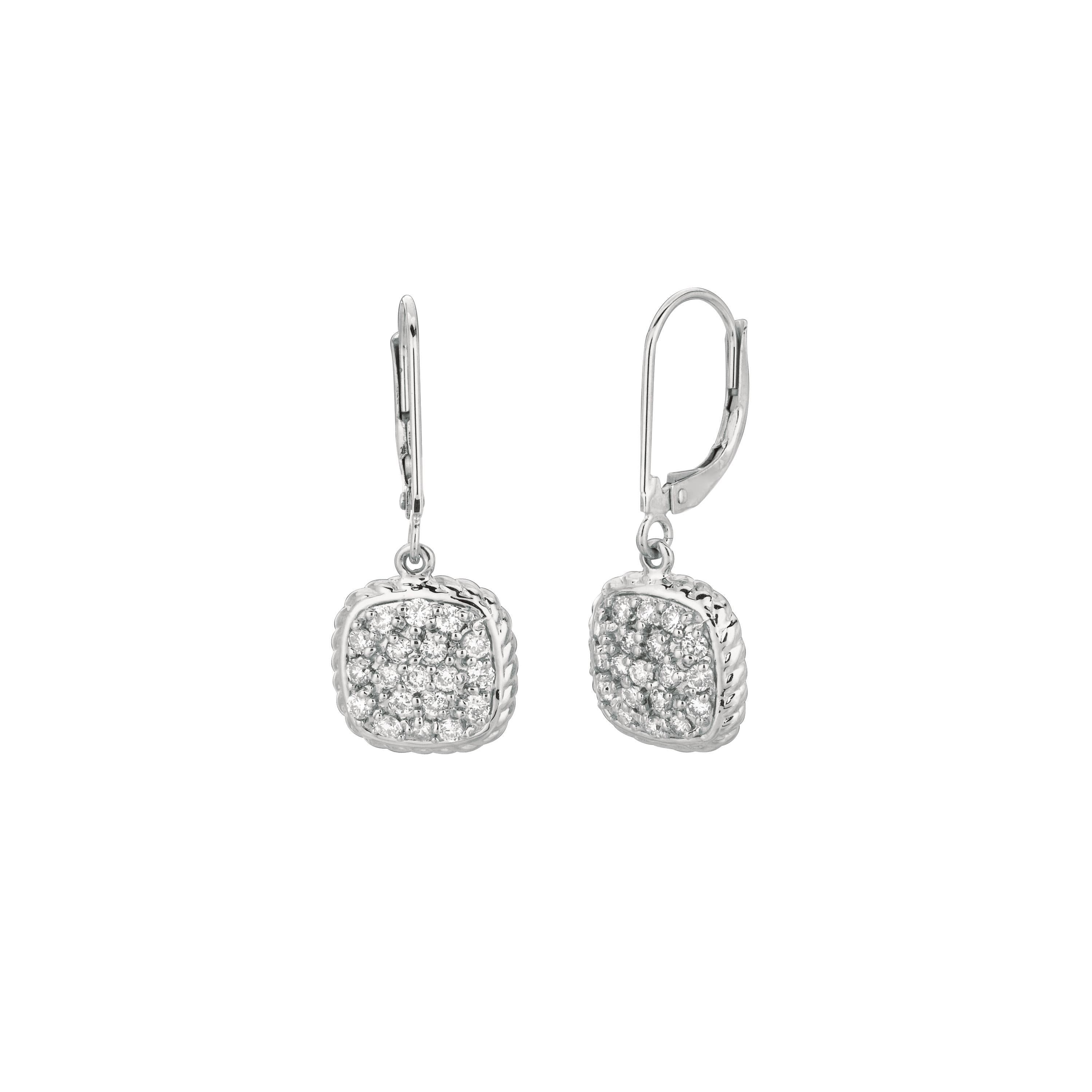 Contemporary 0.80 Carat Natural Diamond Square Drop Earrings G SI 14k White Gold For Sale