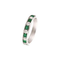 0.80 Carat Natural Emerald and Diamond Ring 14 Karat White Gold