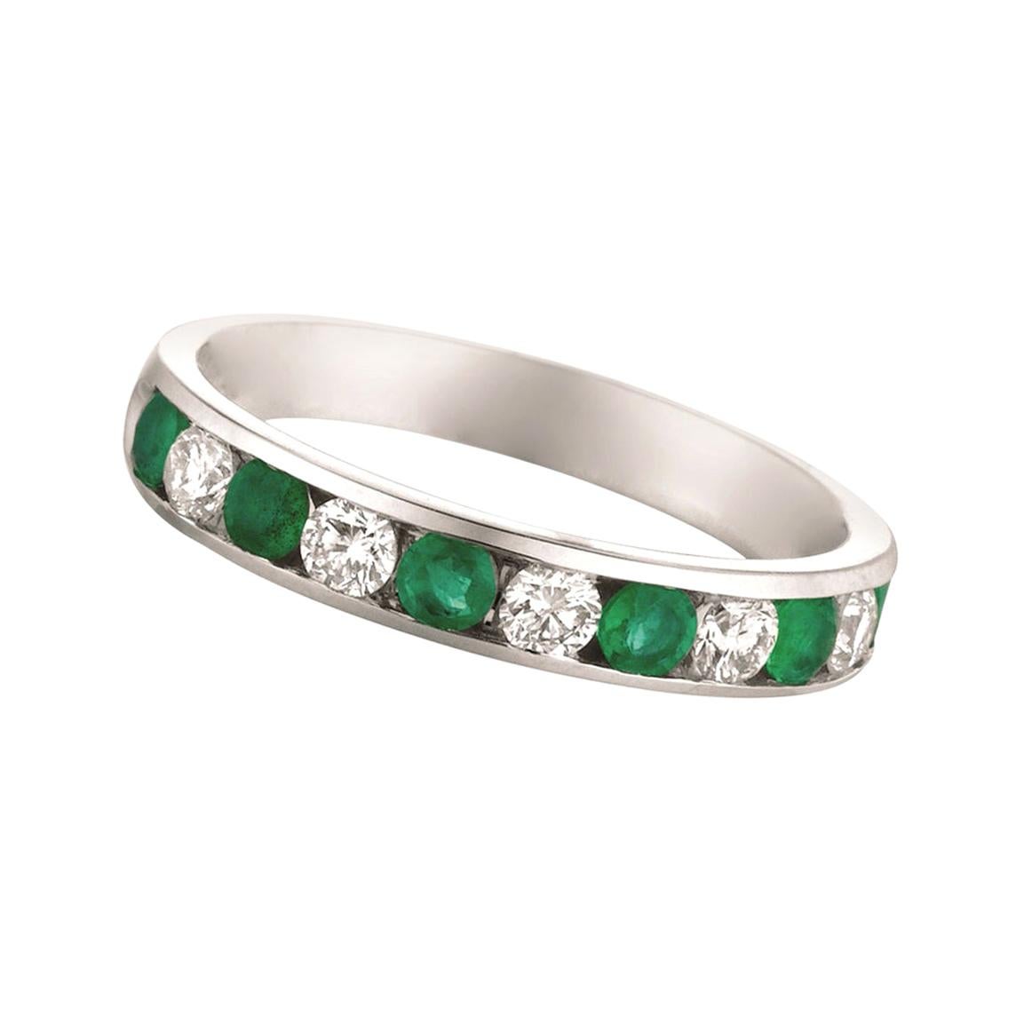 For Sale:  0.80 Carat Natural Emerald and Diamond Ring 14 Karat White Gold