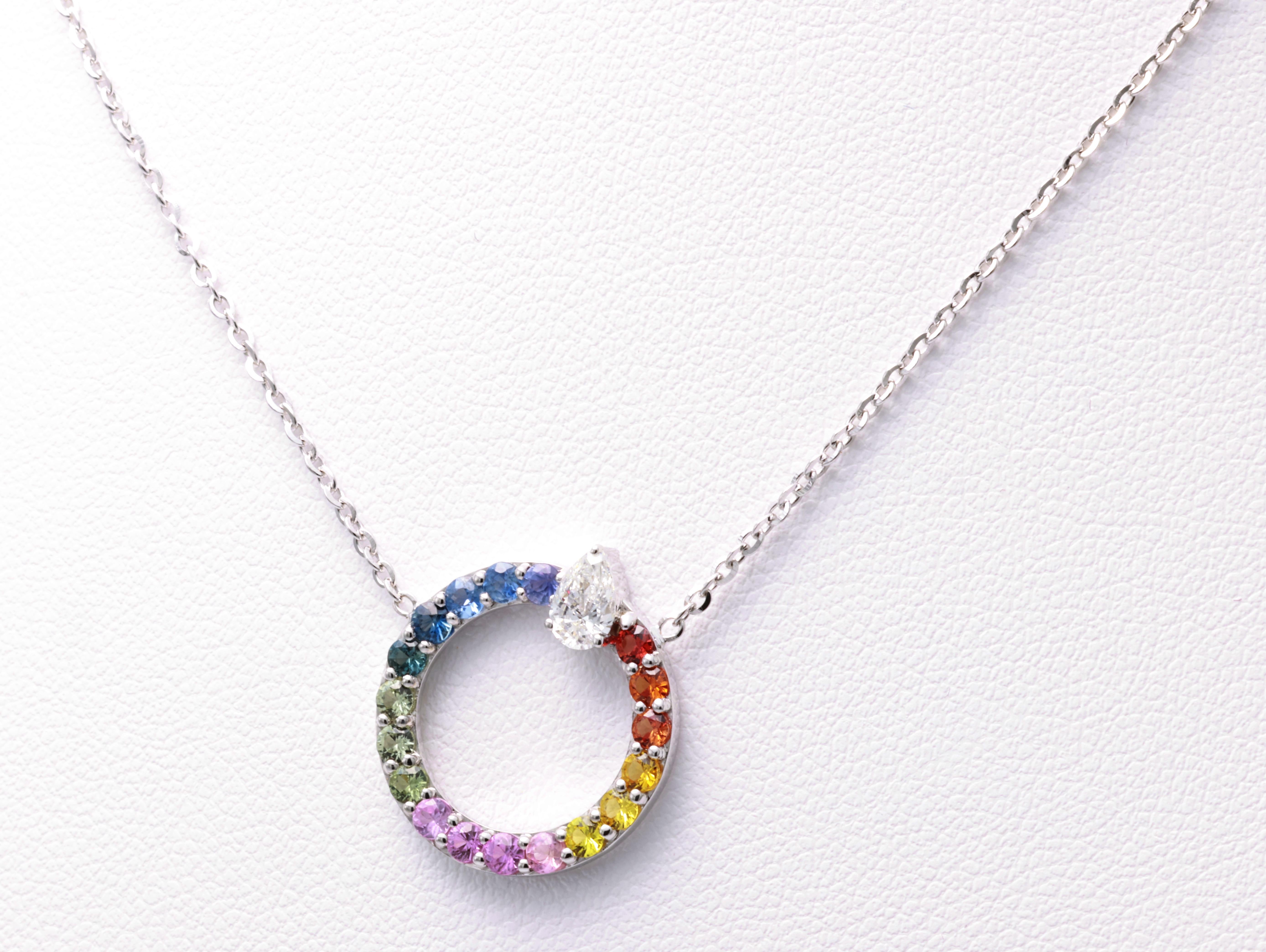Taglio rotondo Collana di diamanti con zaffiro multicolore da 0,80 carati Nature Fancy in vendita