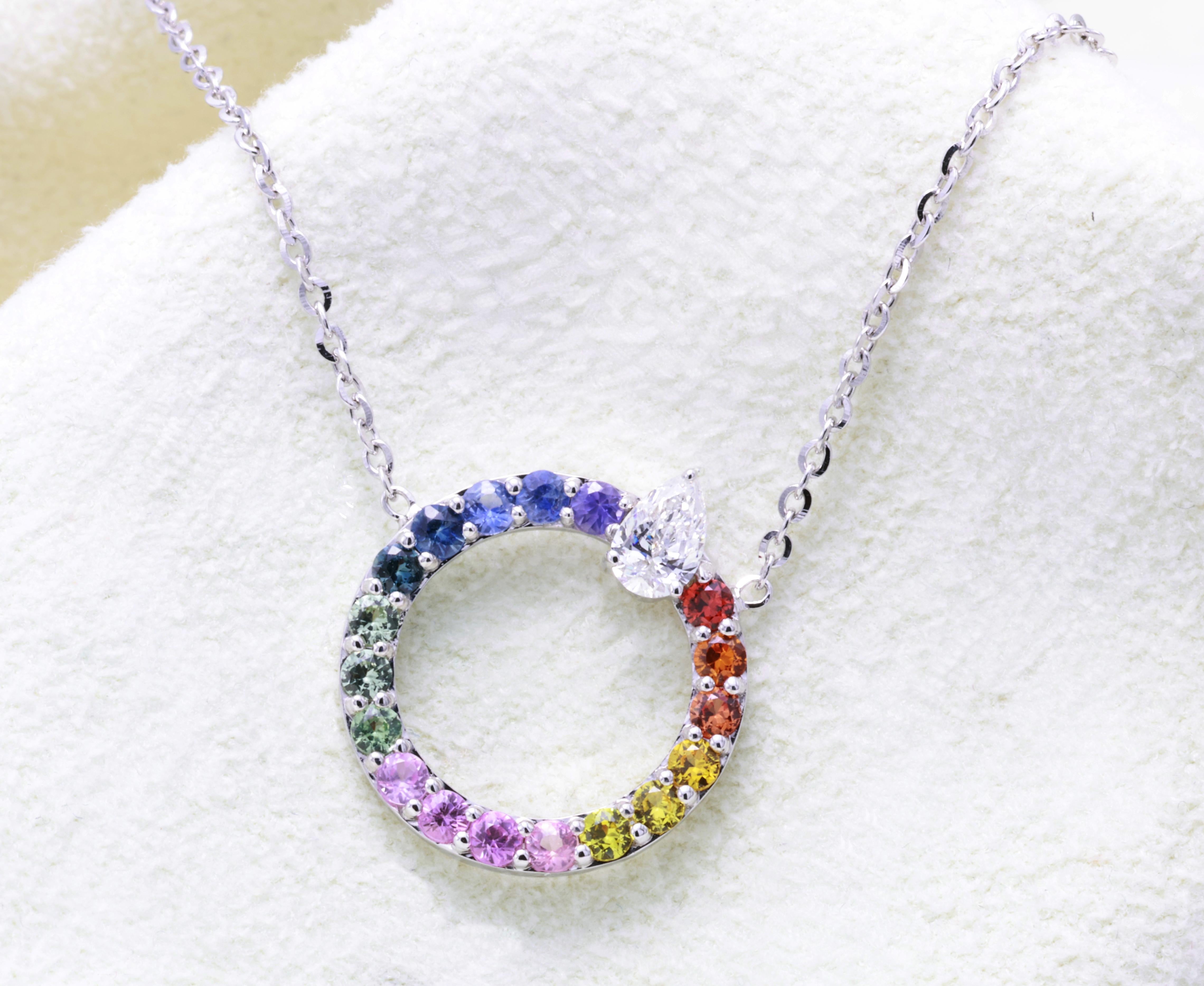 da uomo o donna Collana di diamanti con zaffiro multicolore da 0,80 carati Nature Fancy in vendita