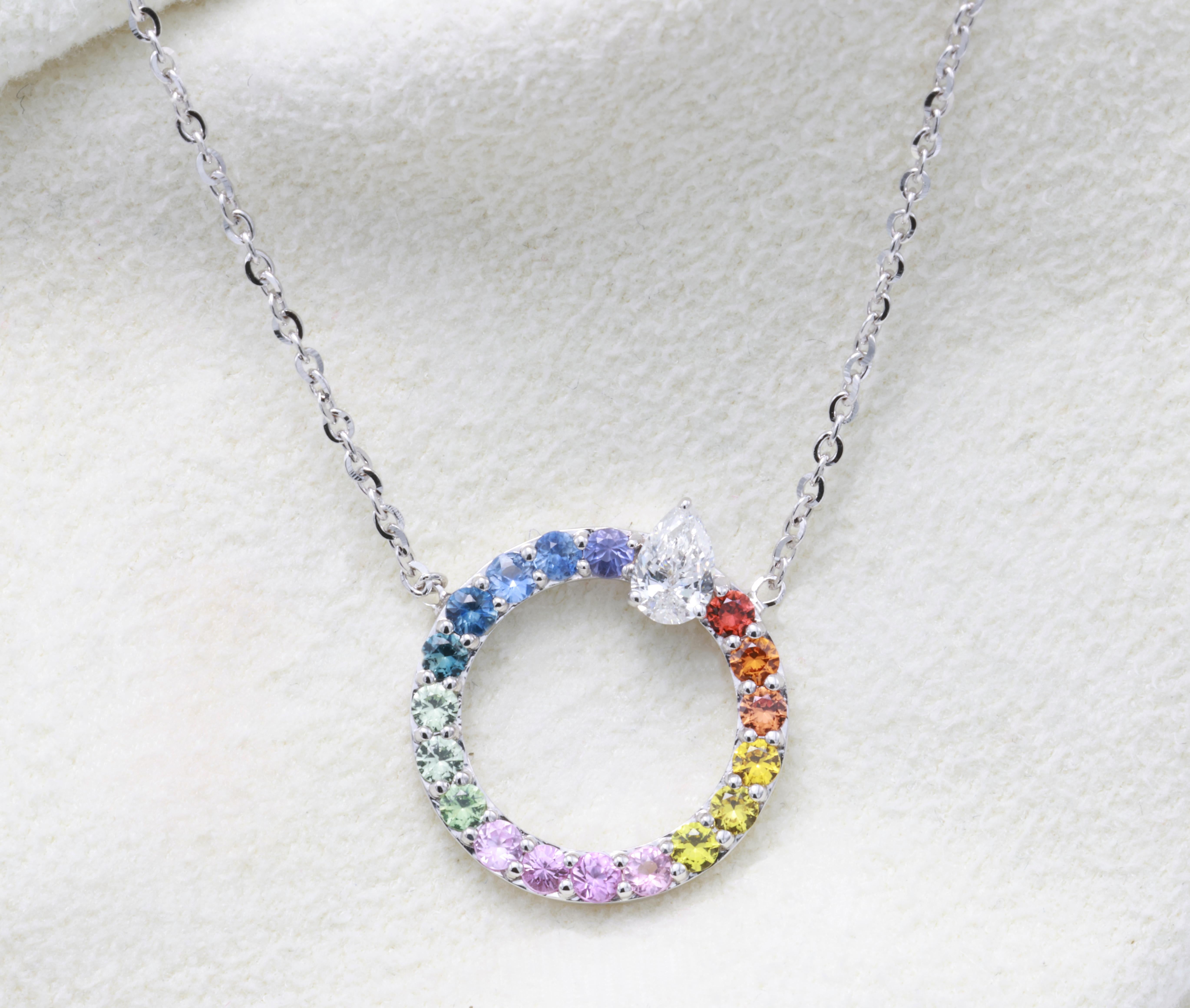 Collana di diamanti con zaffiro multicolore da 0,80 carati Nature Fancy in vendita 1