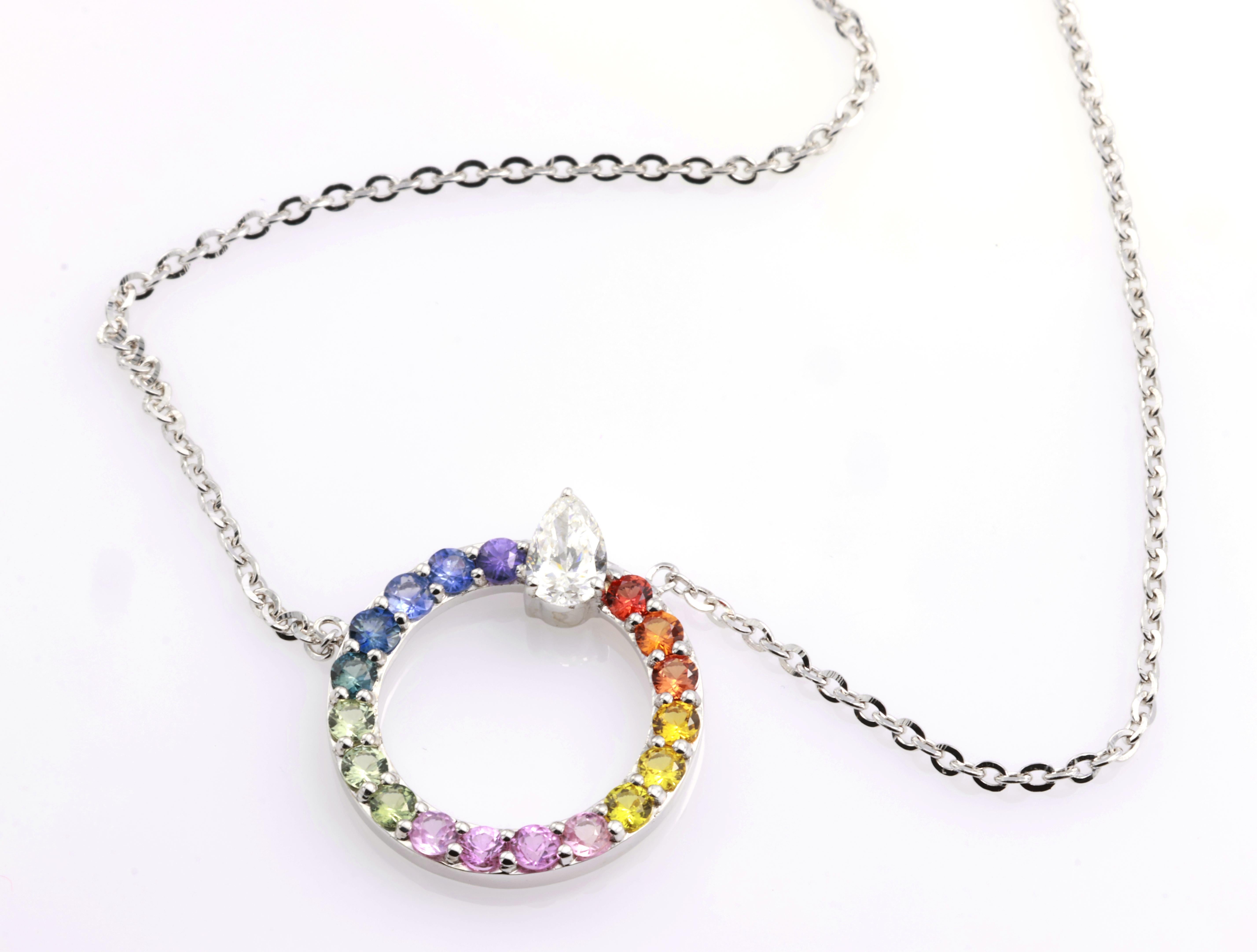 Collana di diamanti con zaffiro multicolore da 0,80 carati Nature Fancy in vendita 2