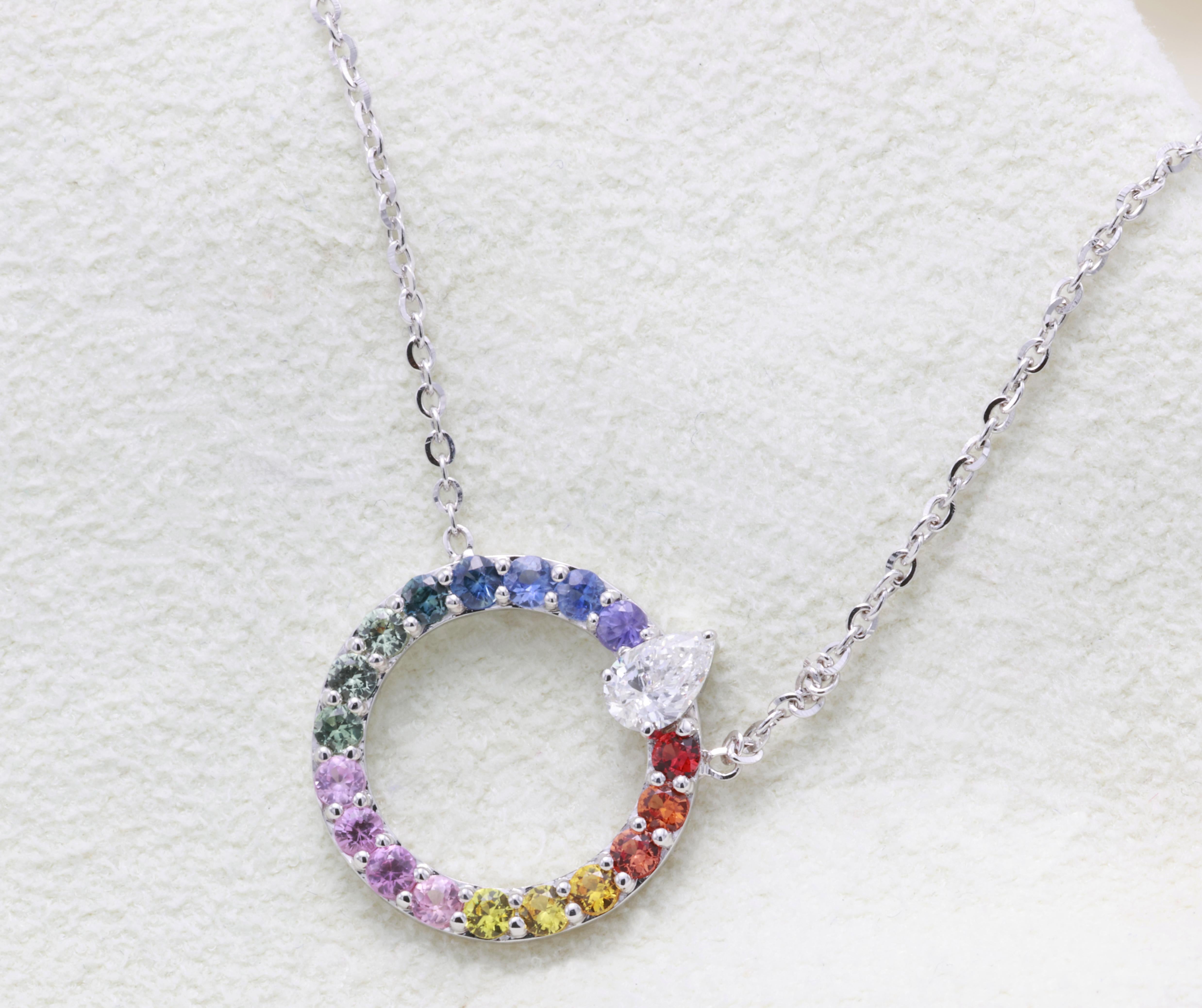 Collana di diamanti con zaffiro multicolore da 0,80 carati Nature Fancy in vendita 3
