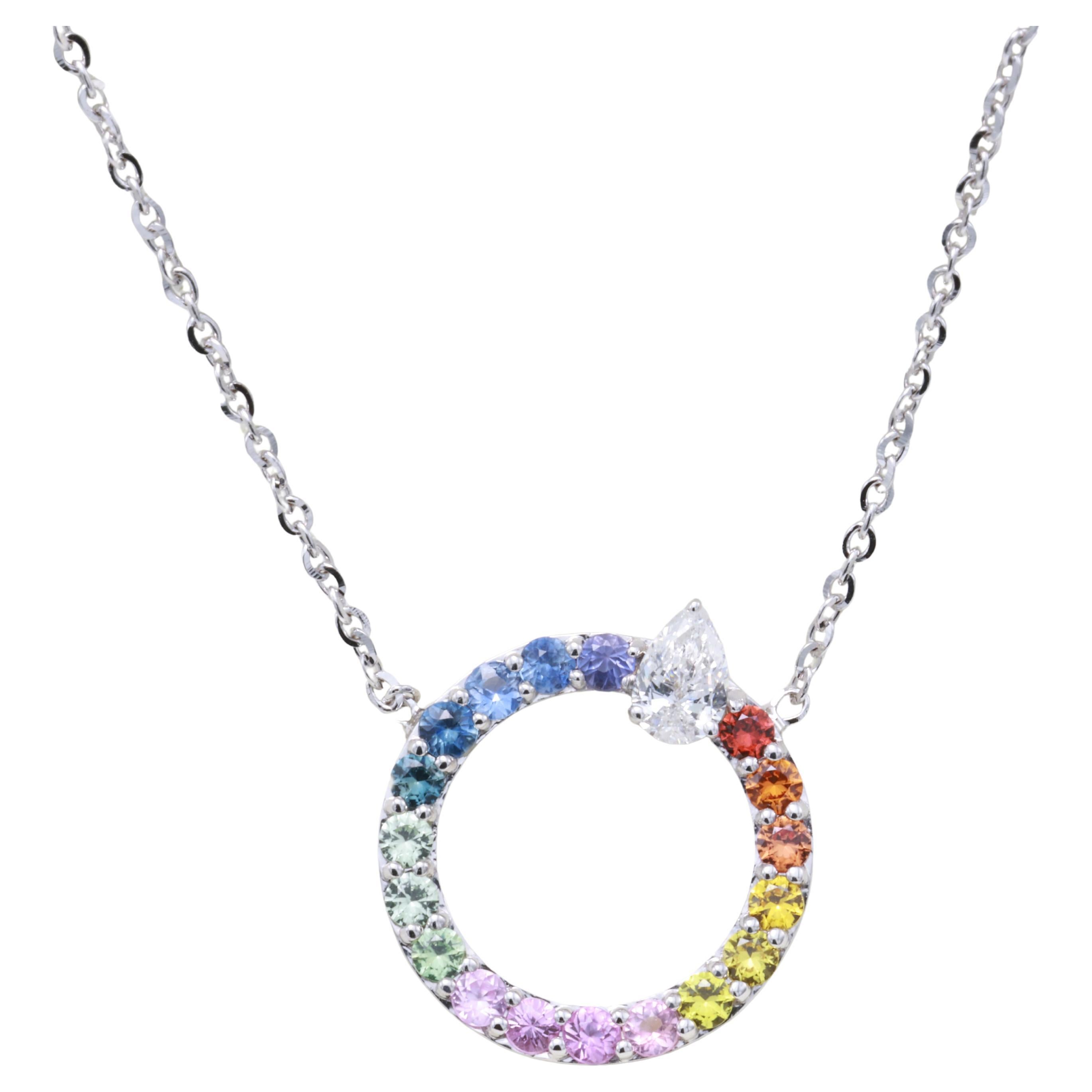0.80 Carat Natural Fancy Multi Colour Sapphire Diamond Necklace