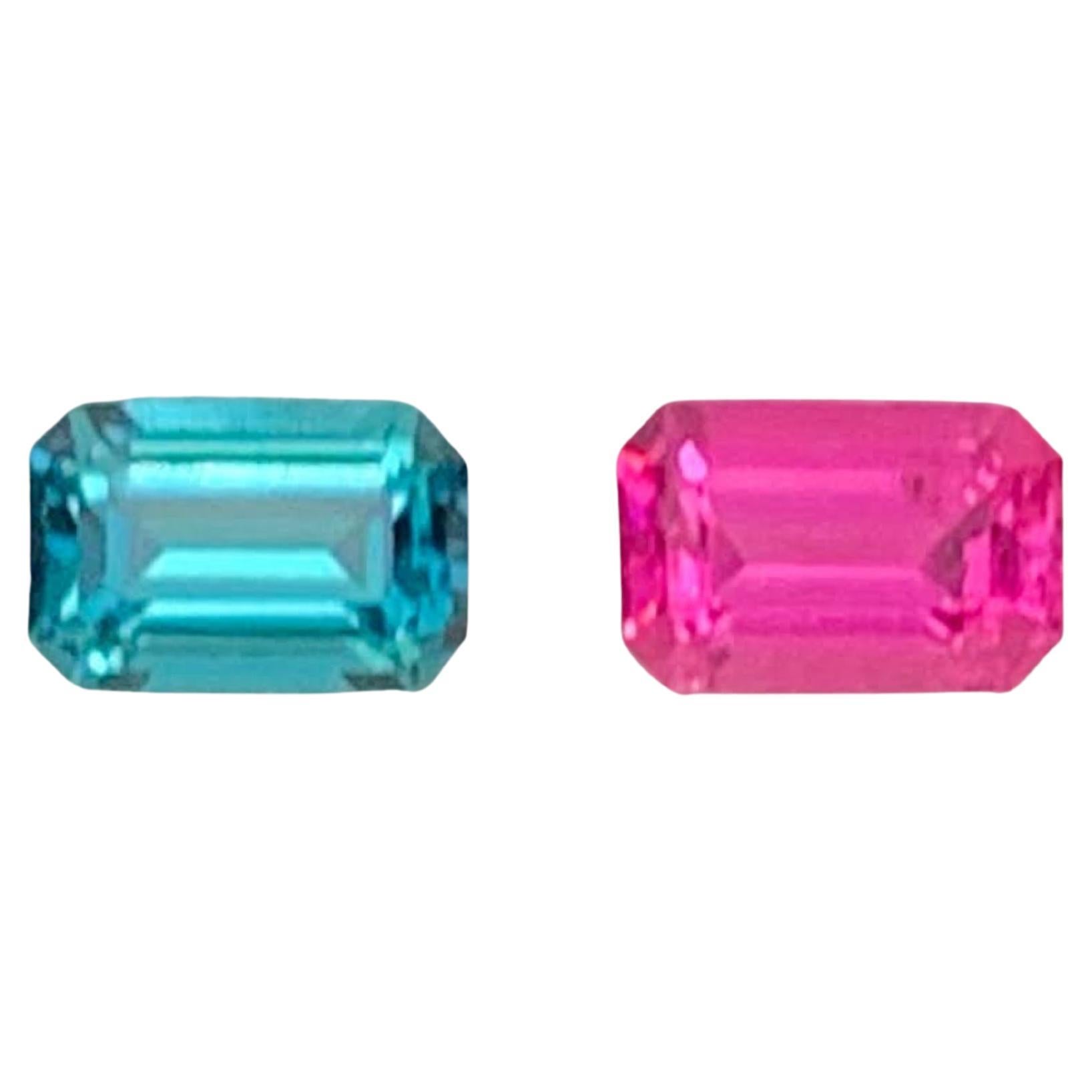 0,80 Karat Natürlicher Umgekehrter Turmalin Paar Smaragdschliff Afghanischer Edelstein