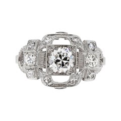 0.80 Carat Old Cut Diamond Art Deco Platinum Engagement Ring, circa 1930s