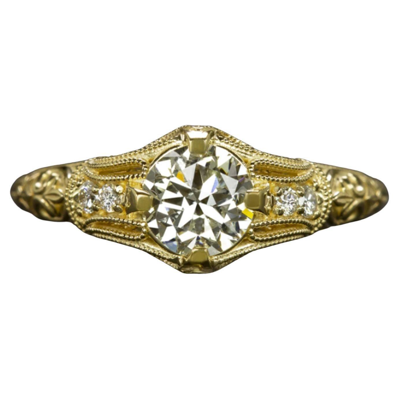 0 80 carat old european cut diamond and emerald platinum ring at 1stdibs