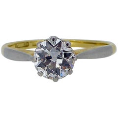 0.80 Carat Old Cut Diamond Engagement Ring, Platinum and Gold Band, circa 1930s