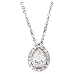 0.80 Carat Pear Halo Diamond Pendant in 18K White Gold with 18" Chain