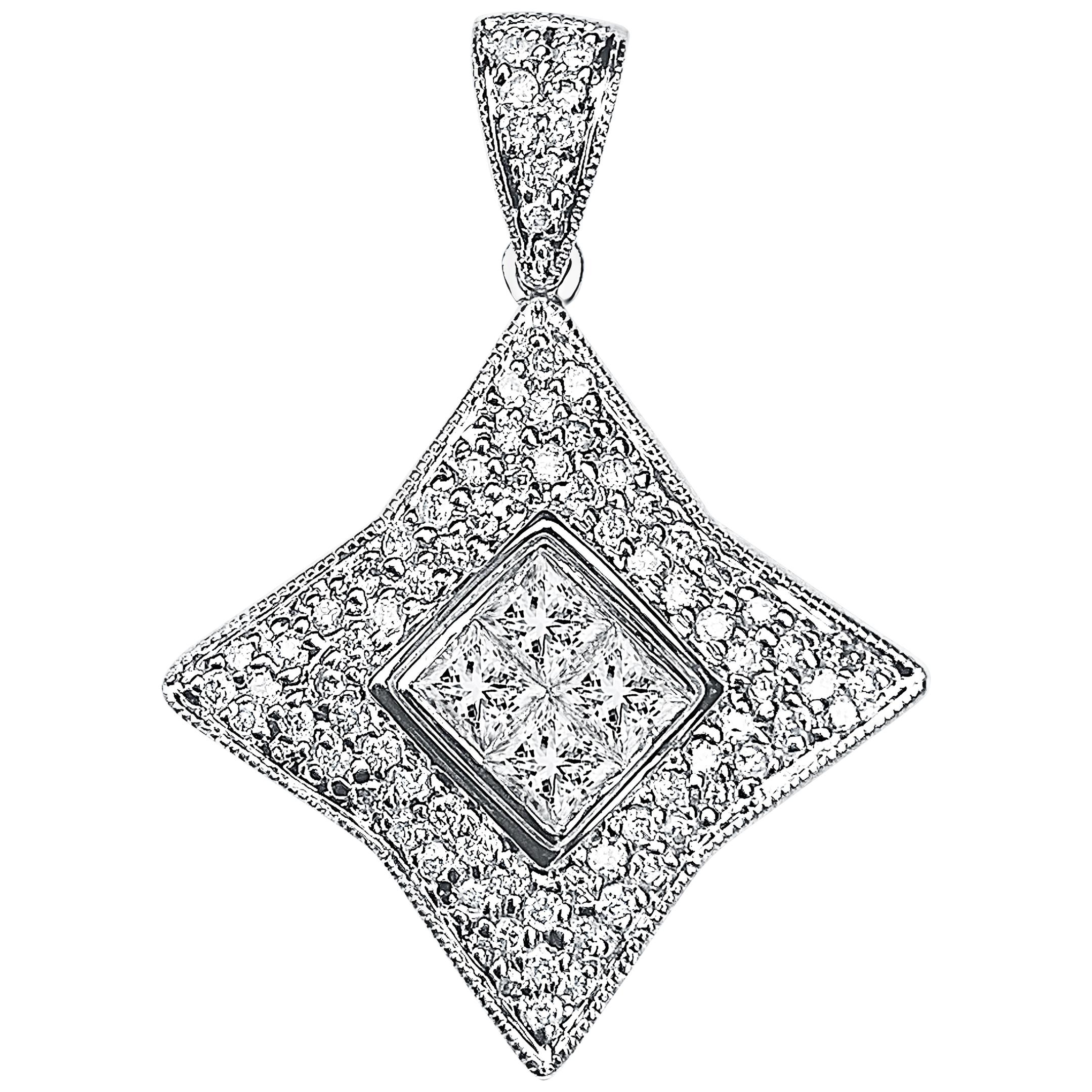 Pendentif « Star » en or blanc 18 carats et diamant taille princesse de 0,80 carat