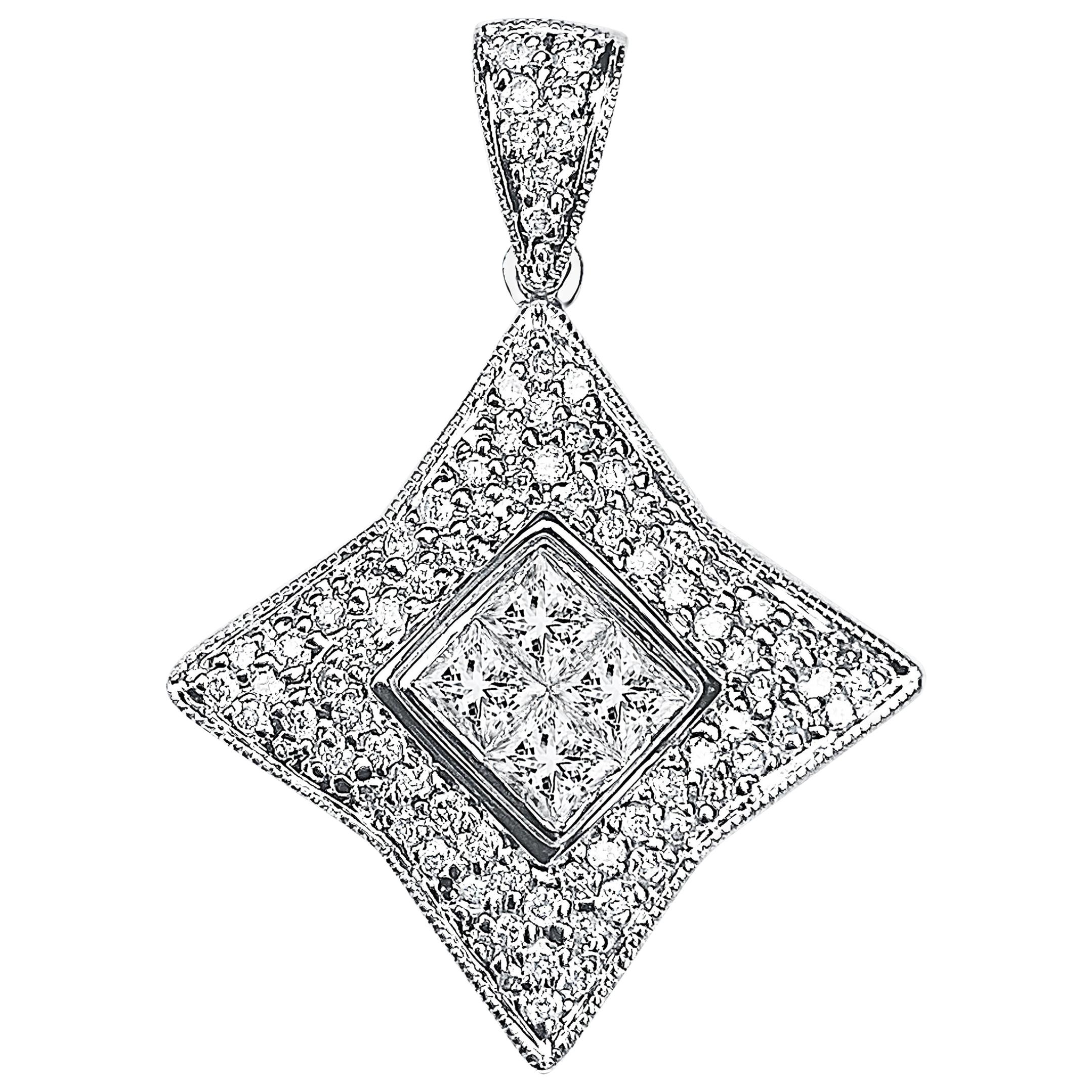 0.80 Carat Princess-Cut Diamond and 18 Karat White Gold "Star" Pendant
