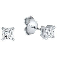 0.80 Carat Princess Cut Diamond Stud Earrings in 18K White Gold, Shlomit Rogel