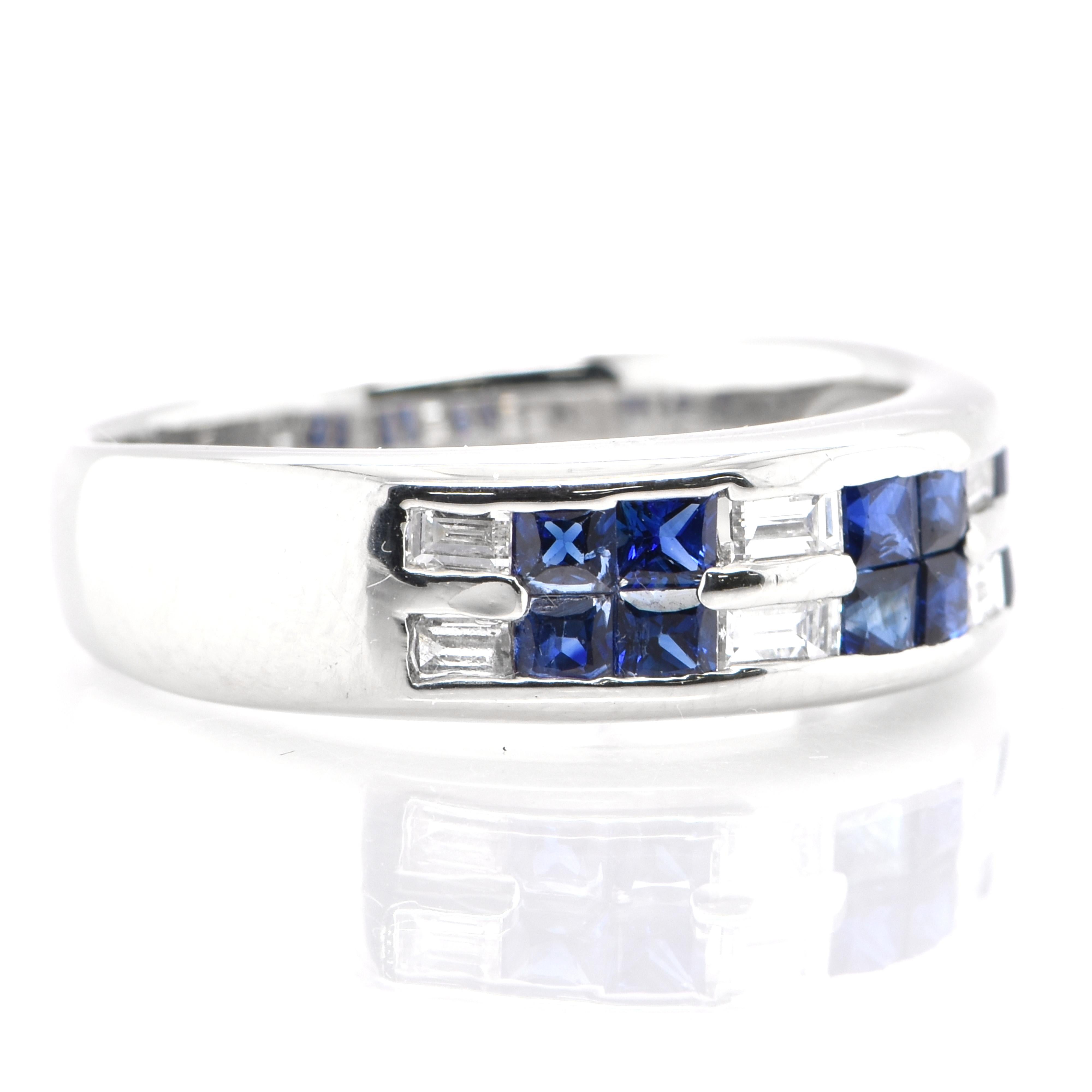 Modern 0.80 Carat Princess Cut Natural Sapphire and Diamond Half Eternity Band Ring