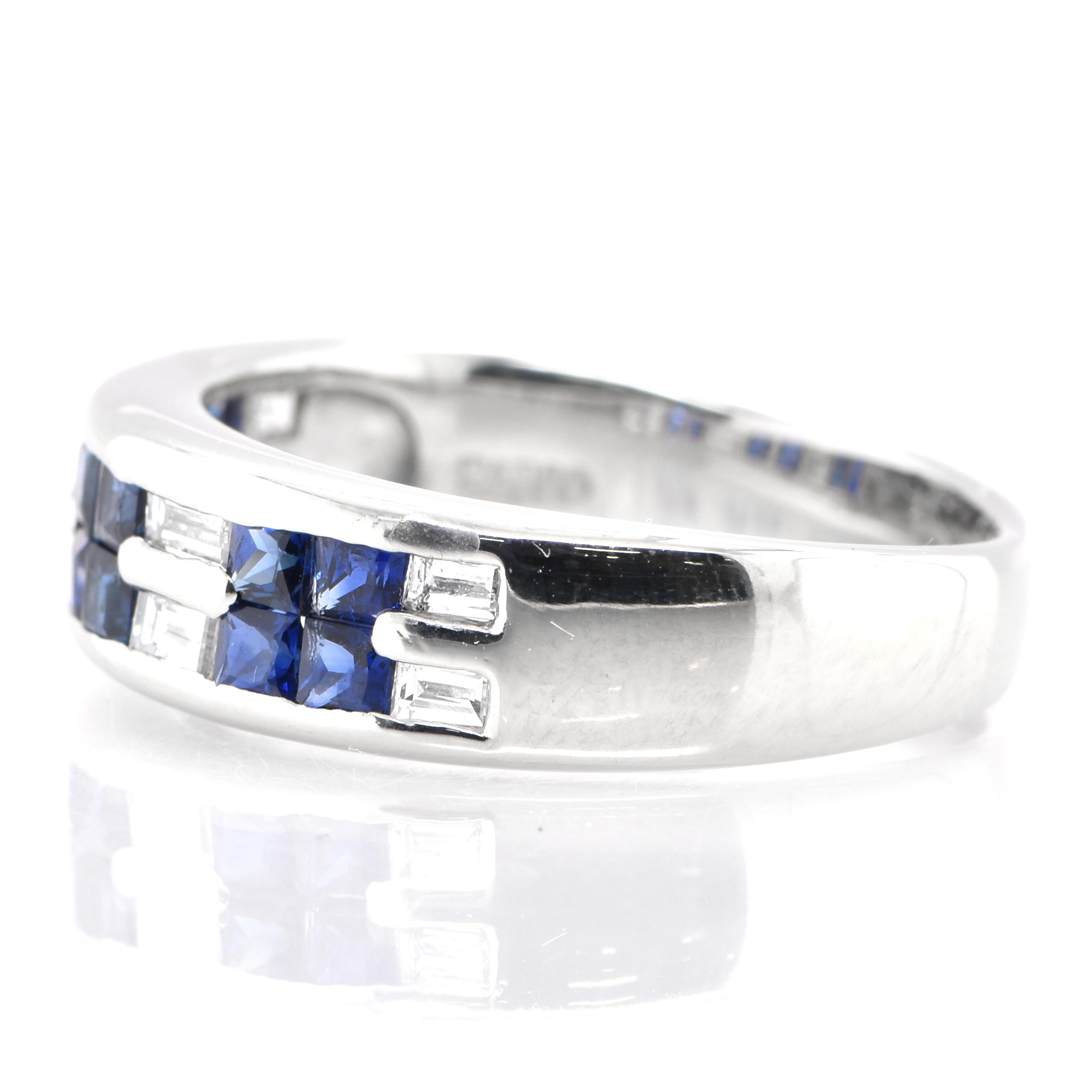 0.80 Carat Princess Cut Natural Sapphire and Diamond Half Eternity Band Ring In New Condition In Tokyo, JP