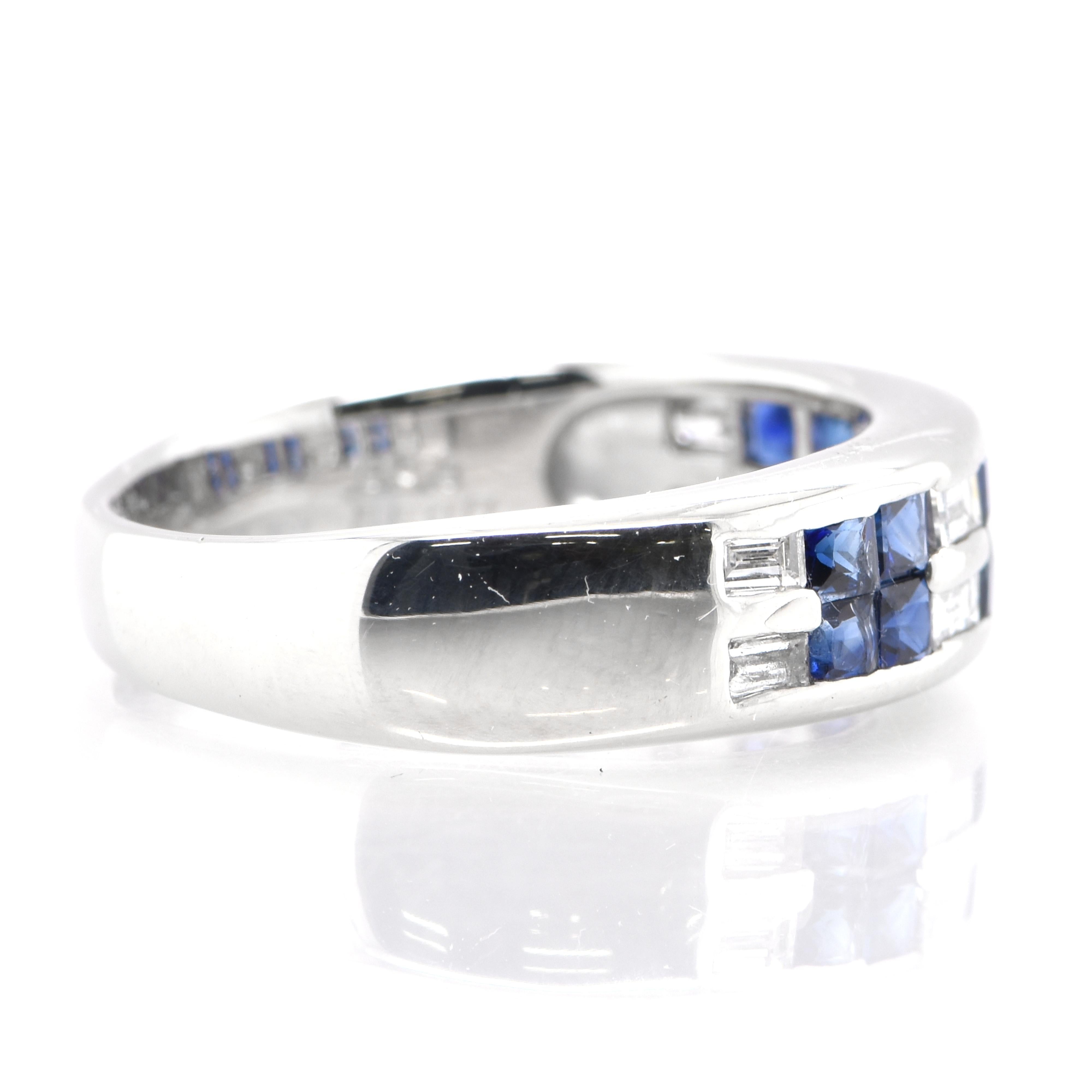 Women's 0.80 Carat Princess Cut Natural Sapphire and Diamond Half Eternity Band Ring