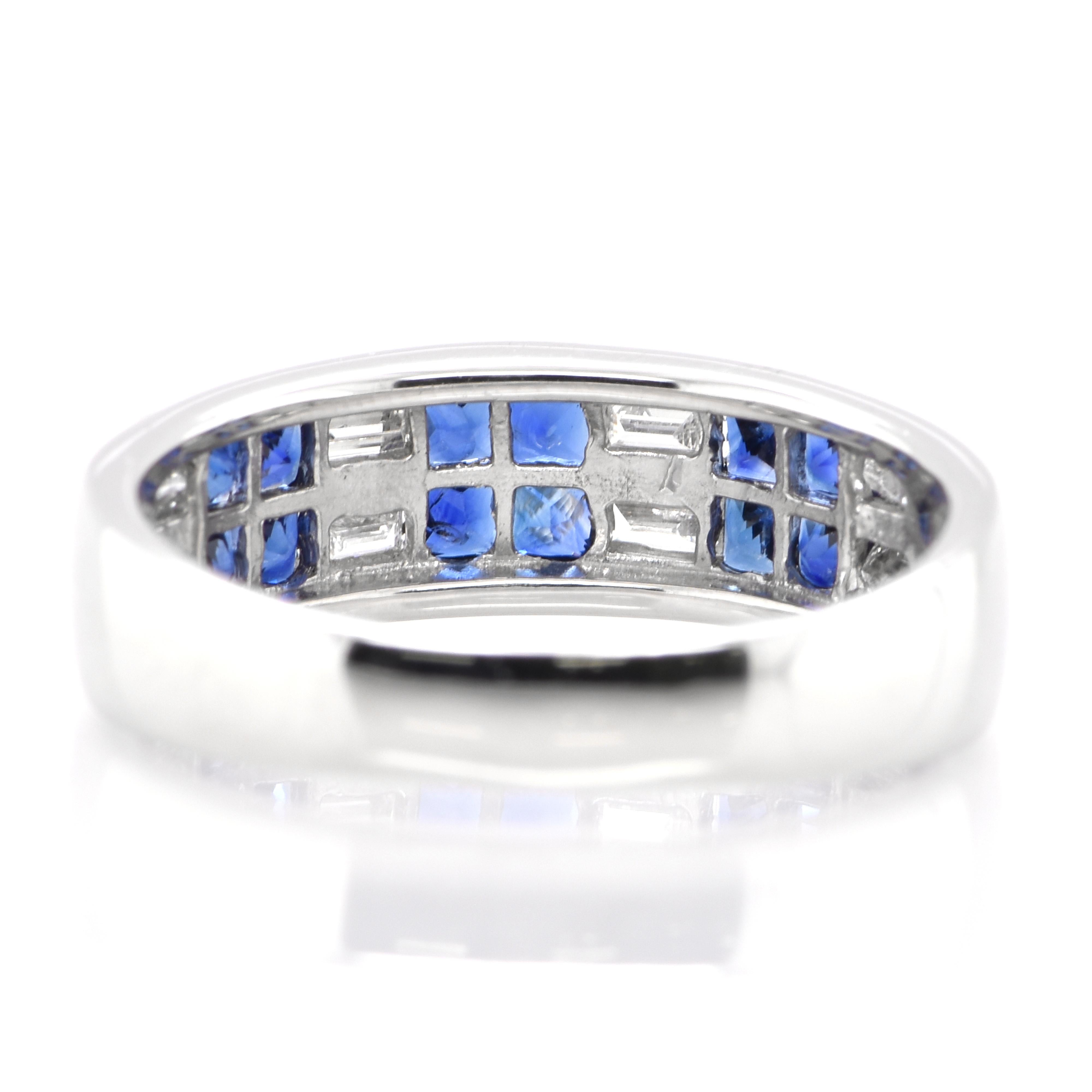0.80 Carat Princess Cut Natural Sapphire and Diamond Half Eternity Band Ring 1