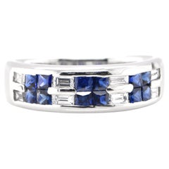 0.80 Carat Princess Cut Natural Sapphire and Diamond Half Eternity Band Ring