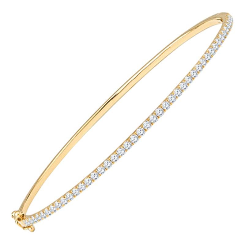 Bracelet jonc fin en or jaune 18 carats avec diamants ronds brillants de 0,80 carat en vente