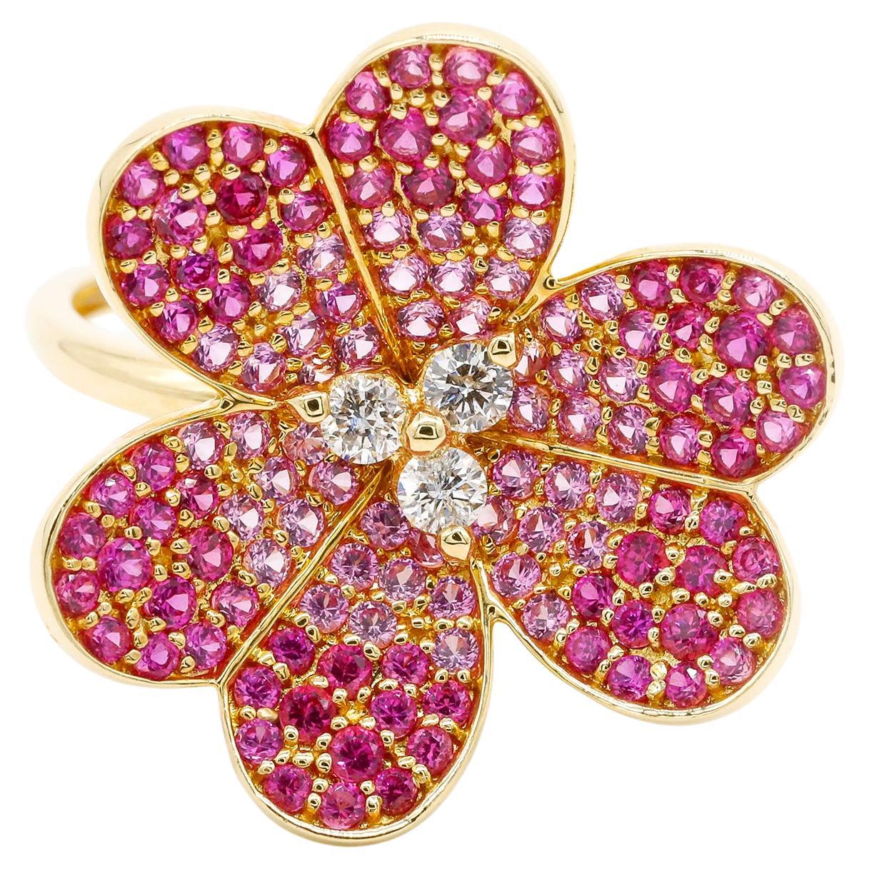 0.80 Carat Round Diamond Pink Sapphire Clove Flower 14K Yellow Gold Cocktail Ring

This modern ring features a total of 0.80 carats of diamond round shape and 2.20 carats Pink Sapphire Gemstone Set in 14K Yellow Gold.

We guarantee all products sold