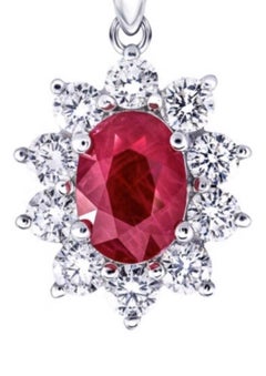 0.80 Carat Ruby Diamond Cluster Pendant 18 Karat White Gold Halo Oval Round Cut