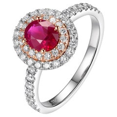 0.80 Carat Ruby Diamond Double Halo Ring in 18 Karat White and Rose Gold