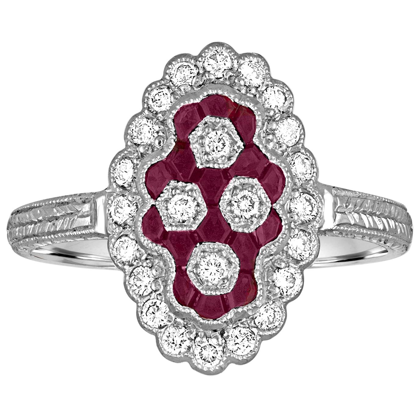 0.80 Carat Ruby Diamond Gold Ring
