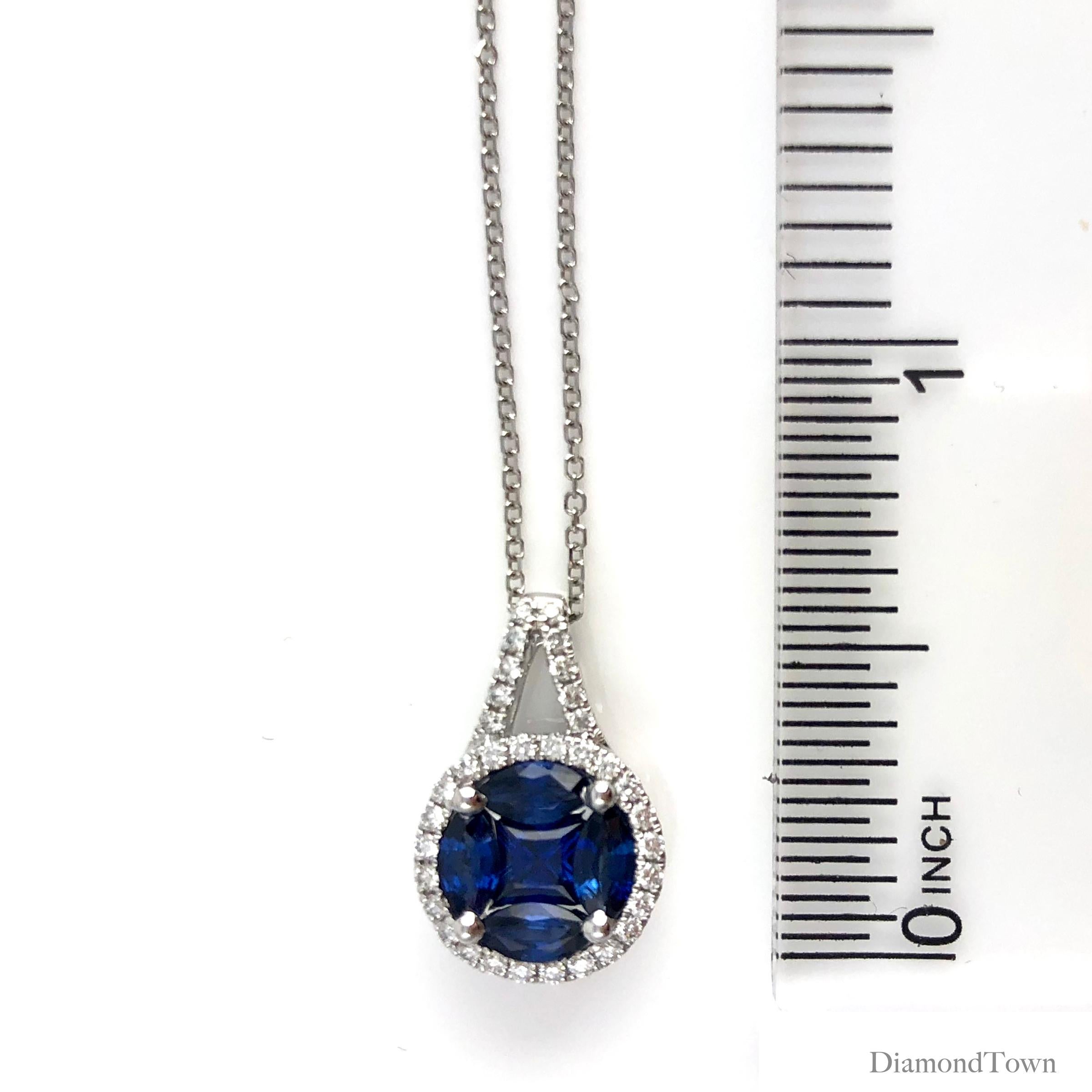 Contemporary DiamondTown 0.80 Carat Sapphire and 0.19 Carat Diamond Drop Pendant