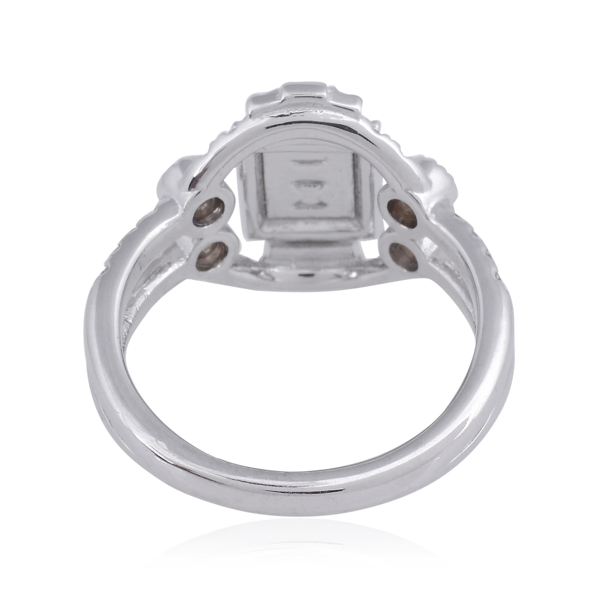 Baguette Cut 0.80 Carat SI Clarity HI Color Baguette Diamond Dome Ring 18 Karat White Gold For Sale