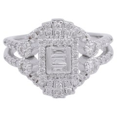 0.80 Carat SI Clarity HI Color Baguette Diamond Dome Ring 18 Karat White Gold