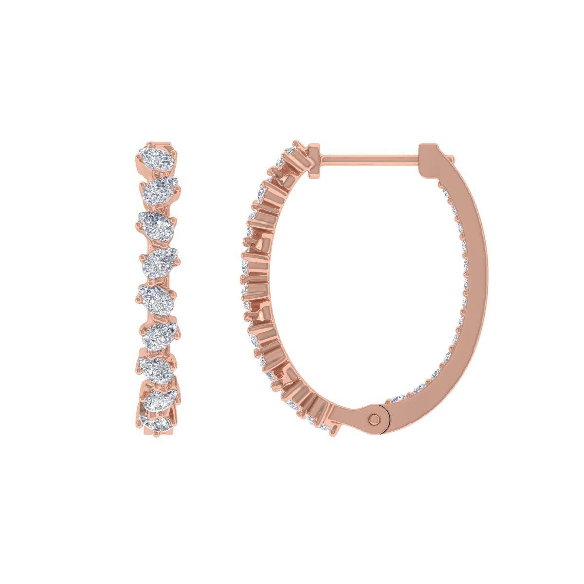 Modern 0.80 Carat SI Clarity HI Color Pear Diamond Earrings 18 Karat Rose Gold For Sale
