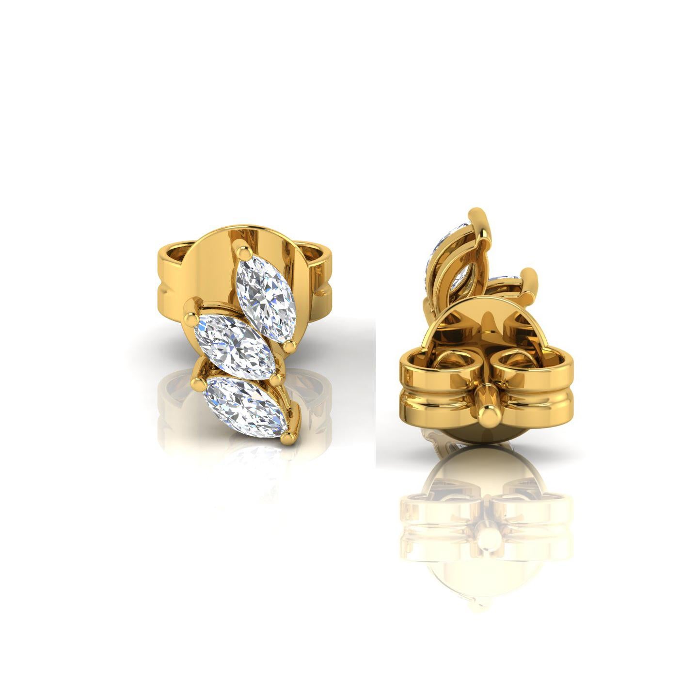 0.80 Carat SI/H Marquise Brilliant Cut Diamond Earrings 14 Karat Yellow Gold In New Condition For Sale In Diera, Dubai