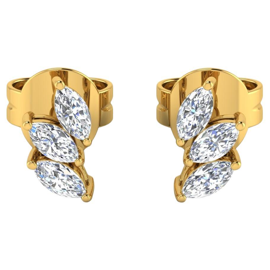 0.80 Carat SI/H Marquise Brilliant Cut Diamond Earrings 14 Karat Yellow Gold