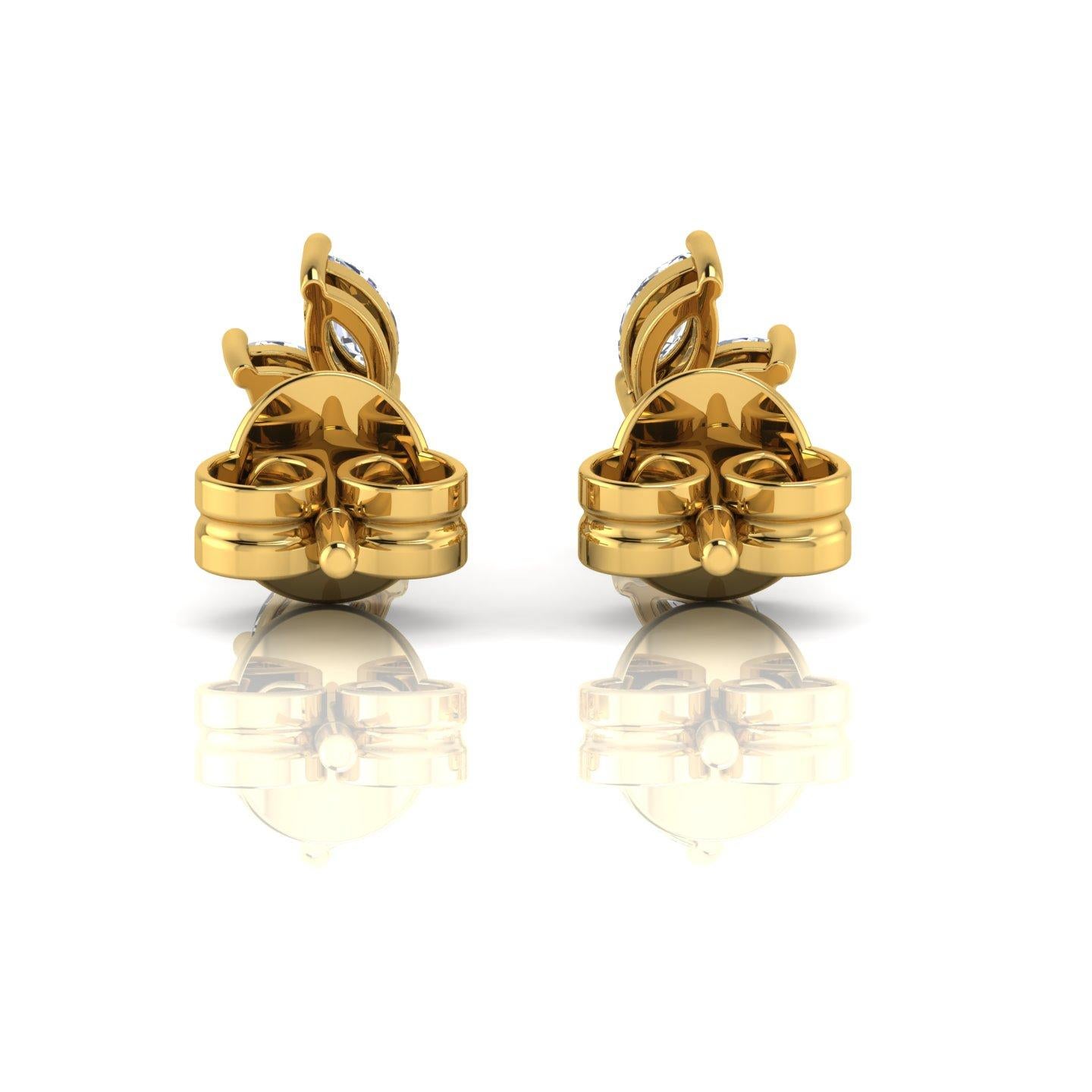Moderne 0.80 Carat SI/H Boucles d'oreilles diamant taille brillant Marquise Or jaune 18 carats en vente