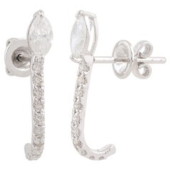 0.80 Carat SI/HI Marquise Diamond Half Hoop Earrings 10 Karat White Gold Jewelry