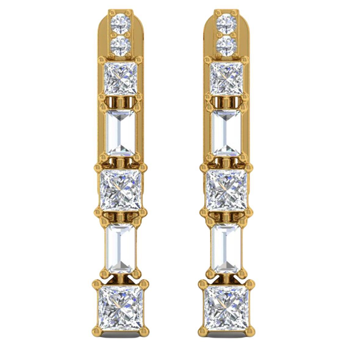 0.80 Carat SI/HI Princess Diamond Lever Back Drop Earrings 18k Yellow Gold