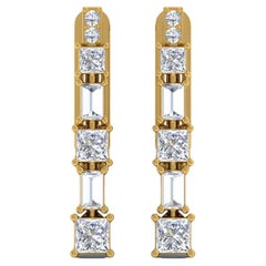 0.80 Carat SI/HI Princess Diamond Lever Back Drop Earrings 18k Yellow Gold