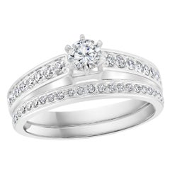 Bague et anneau en or blanc 14 carats avec diamant solitaire rond central TDW de 0,80 carat