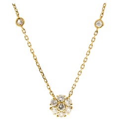 0.80 Carat Total Diamond Flower Necklace in 14 Karat Yellow Gold