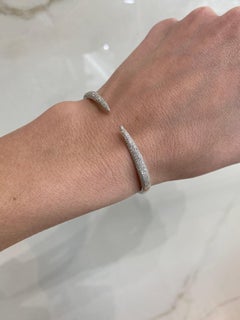 0.80 Carat Total Weight Diamond Open Claw Bangle, 14 Karat White Gold