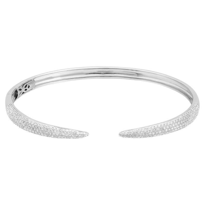 0.80 Carat Total Weight Diamond Open Claw Bangle, 14 Karat White Gold For Sale
