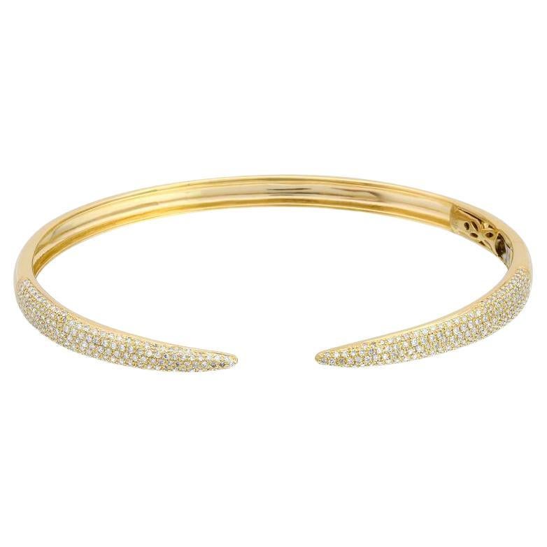 0.80 Carat Total Weight Diamond Open Claw Bangle, 14 Karat Yellow Gold