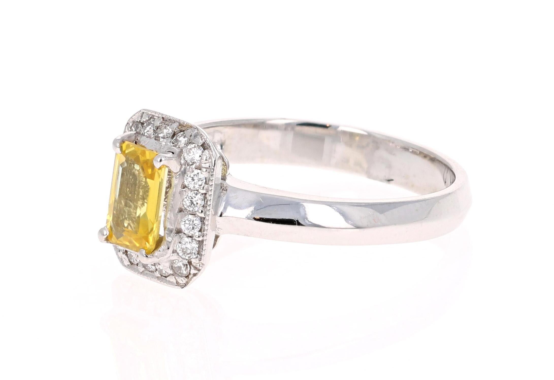 Modern 0.80 Carat Yellow Sapphire and Diamond 14 Karat White Gold Ring