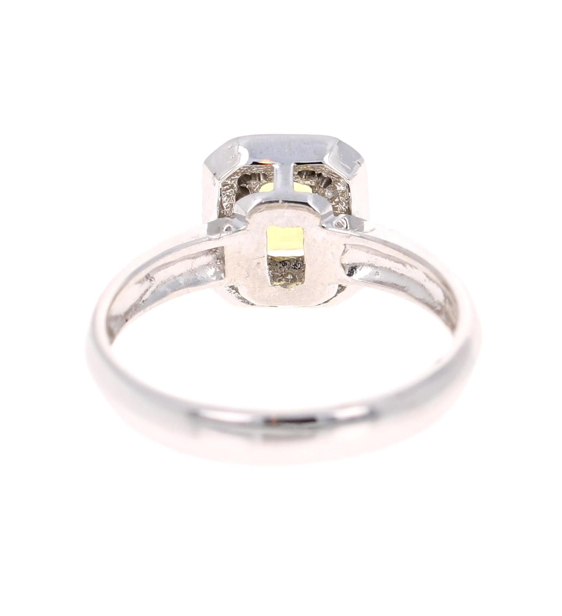 0.80 Carat Yellow Sapphire and Diamond 14 Karat White Gold Ring (Smaragdschliff)