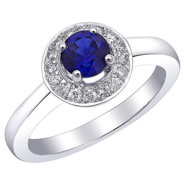 0,80 Karat blauer Saphir und Diamanten in 14 Karat Weißgold Ring gefasst