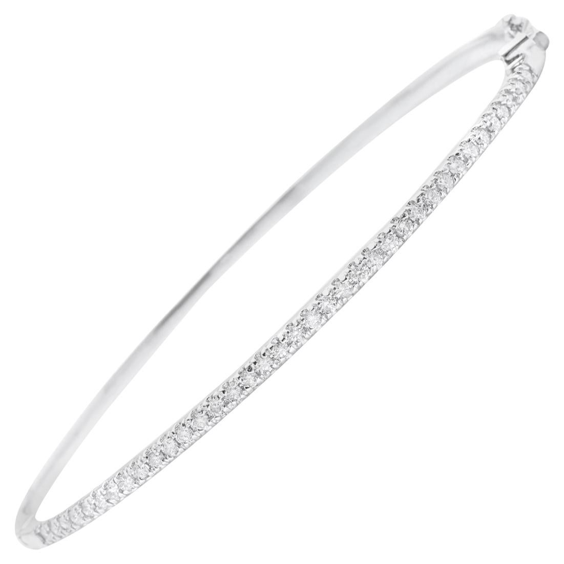 0.80 Carats Natural Diamond 14k Solid White Gold Bangle Bracelet For Sale