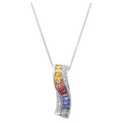 0.80 Carats Rainbow Sapphire Diamonds set in 14K White Gold Pendant